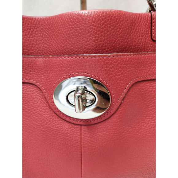 Coach Red Pebbled Leather Turn Lock Double Handles Satchel Shoulder Bag - Picture 14 of 16